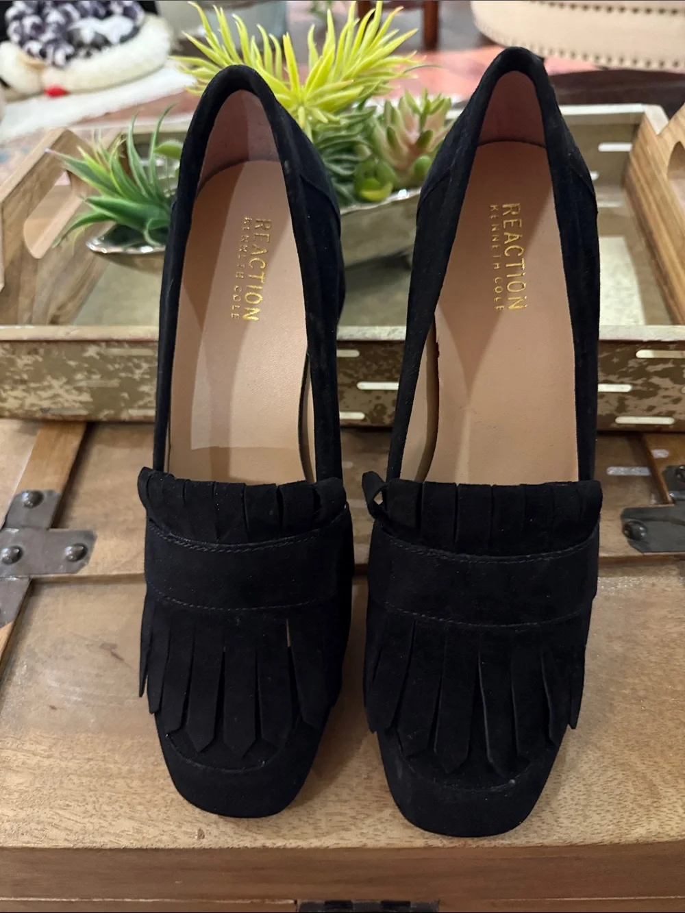 Reaction Kenneth Cole Black Suede Fringe Loafers